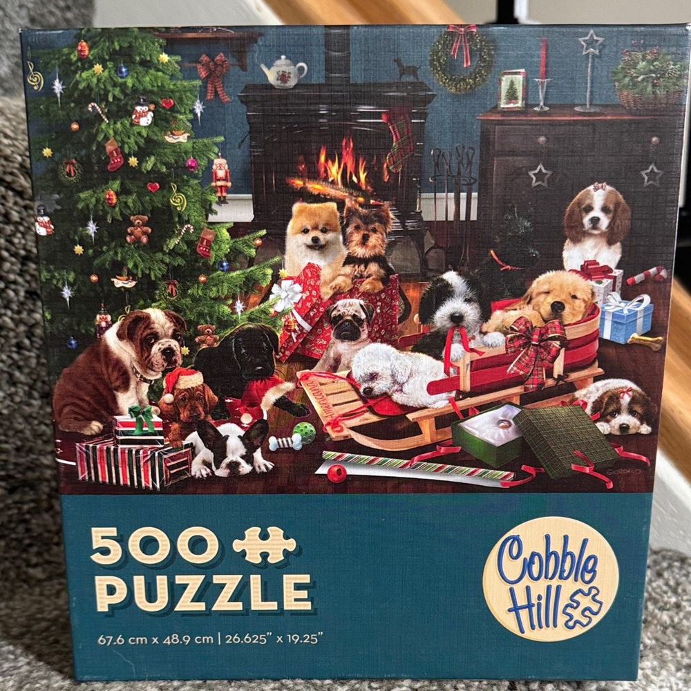 New Cobble Hill Christmas Puppies 500 Piece Jigsaw Puzzle Sealed Dog Lover